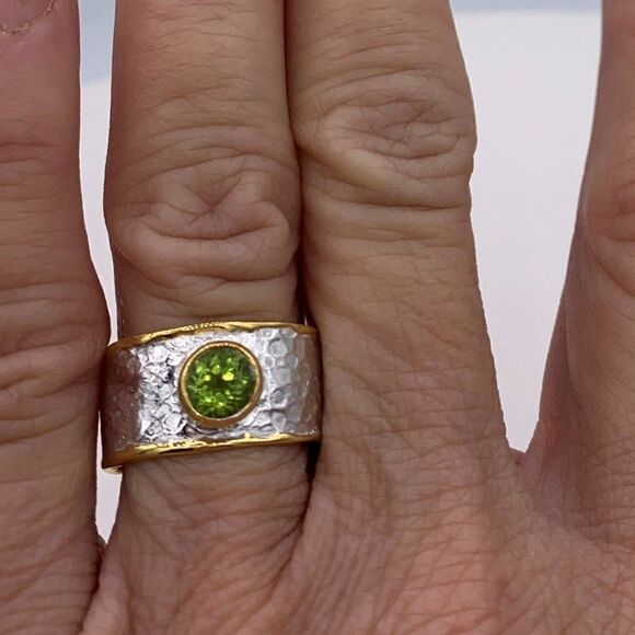 Ring, NWOT, solid 925 sterling silver, 22 K gold, real citrine, sz 7, cigar band - Picture 16 of 16